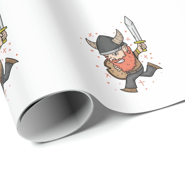 Wikinger mit rotem Vollbart Helm und Schwert Geschenkpapier (Rolleneckpunkt)
