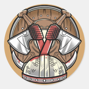 Wikinger Schild Cartoon-Logo Runder Aufkleber