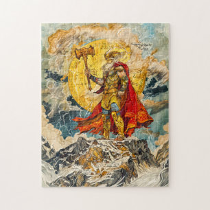 Wikingergott Thor auf Berg Aquarell wie Antike
