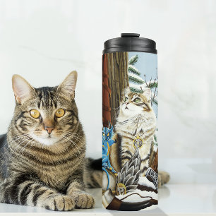 Wikingerkatze Blauer Drache Fantasy Thermosbecher