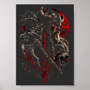 Wikingerkrieger unter Raben – Nordische Mythologie Poster