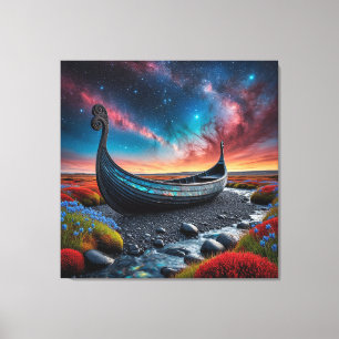 Wikingerschiff auf einer lebendigen Landschaft Leinwanddruck
