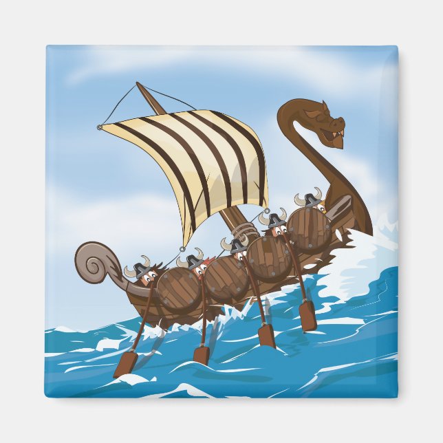 Wikingerschiff Cartoon Magnet (Vorne)