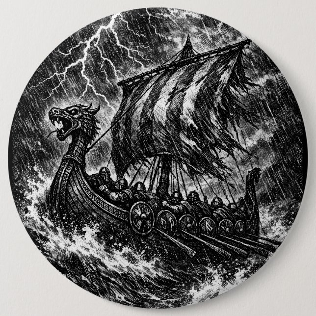 Wikingerschiff im Sturm — Ink Saga Art Button (Vorderseite)
