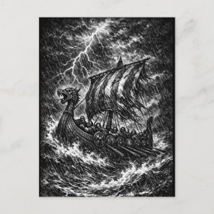 Wikingerschiff im Sturm — Ink Saga Art Postkarte