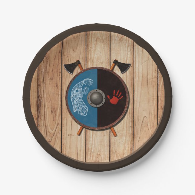 Wikingerschild und Äxte Pappteller (Vorderseite)