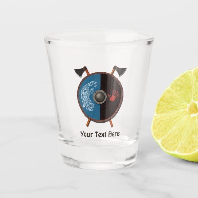 Wikingerschild und Äxte Schnapsglas (Vorderseite)