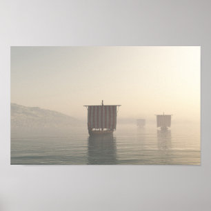 Wikinglongships im Nebst Poster