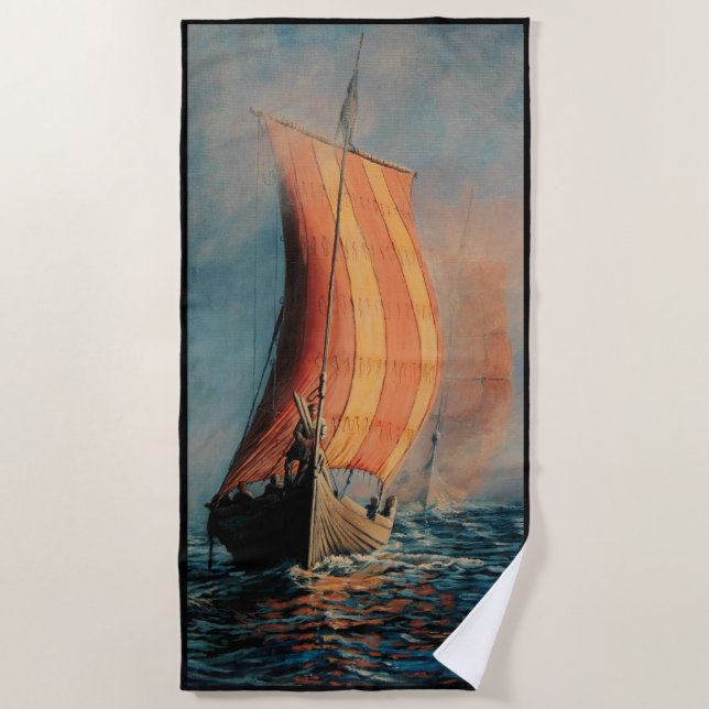 Wikingschiff/Langschiff auf dem ozeanschwarzen Tri Strandtuch (Vorderseite)