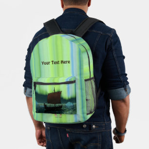Wikingschiff und Nordlichter Bedruckter Rucksack
