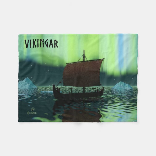 Wikingschiff und Nordlichter Fleecedecke (Vorderseite (Horizontal))