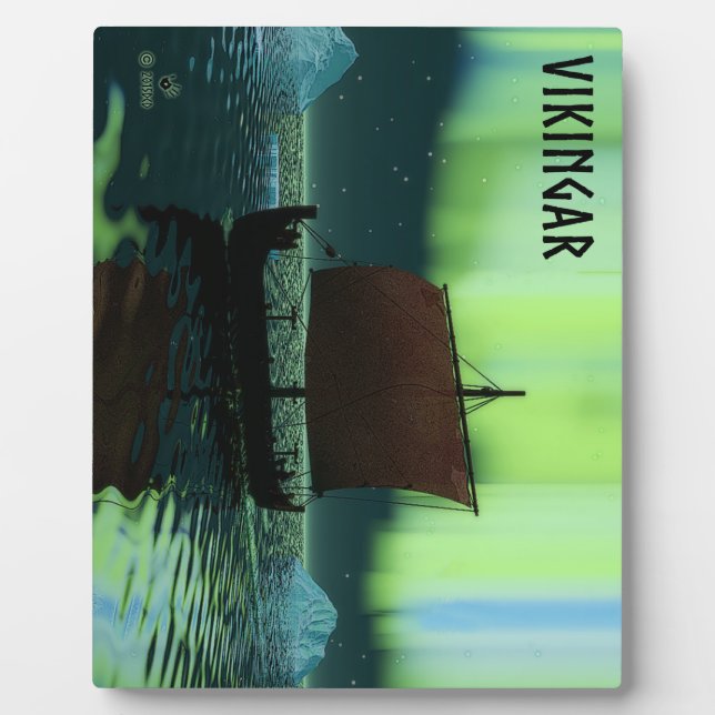 Wikingschiff und Nordlichter Fotoplatte (Vorderseite)