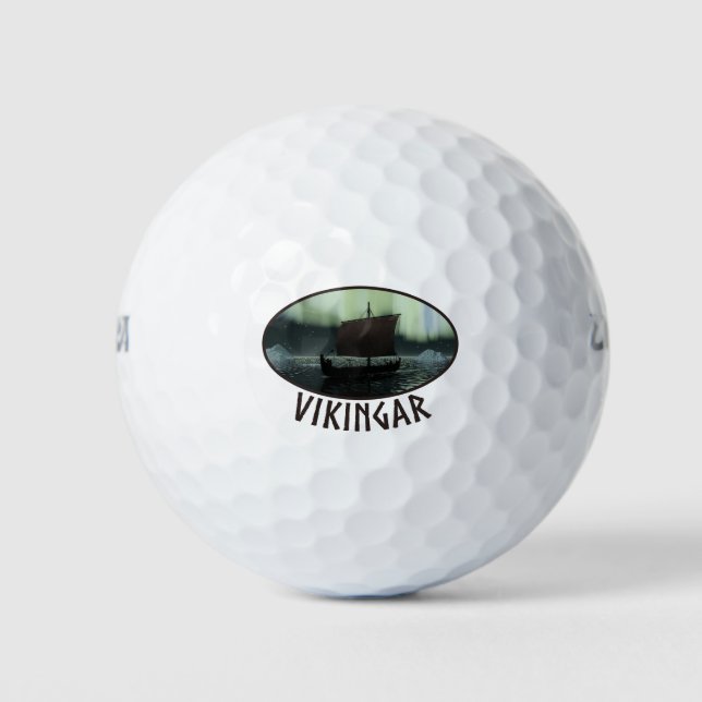 Wikingschiff und Nordlichter Golfball (Vorderseite)