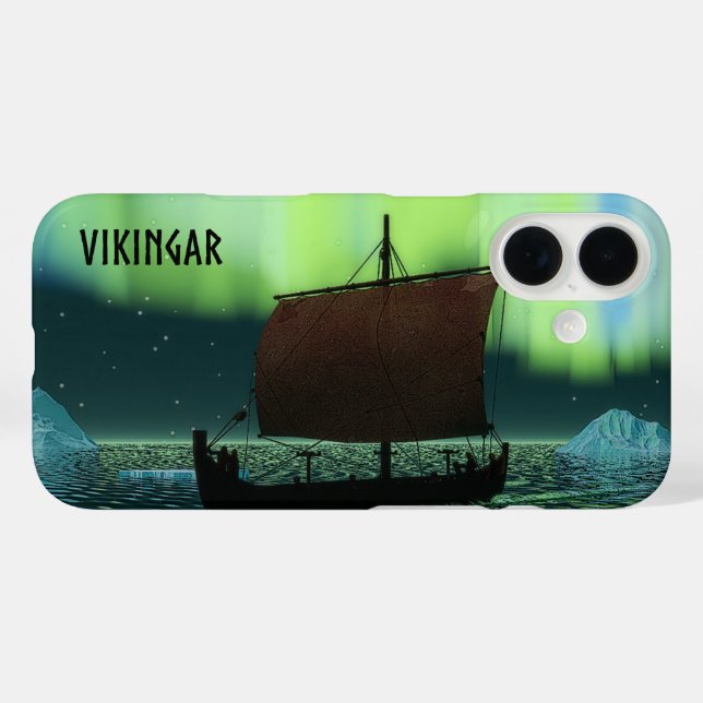 Wikingschiff und Nordlichter iPhone 16 Hülle (Rückseite (Horizontal))
