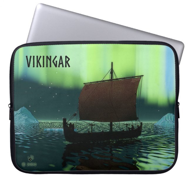 Wikingschiff und Nordlichter Laptopschutzhülle (Vorderseite)