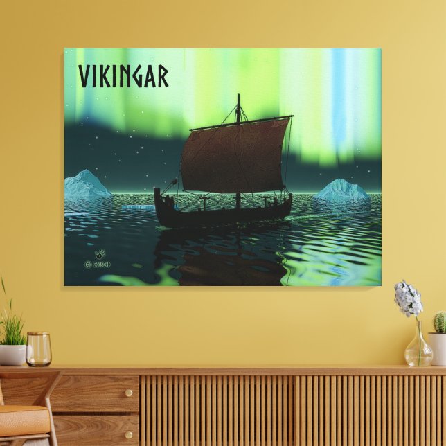 Wikingschiff und Nordlichter Leinwanddruck (Insitu (Wohnzimmer))