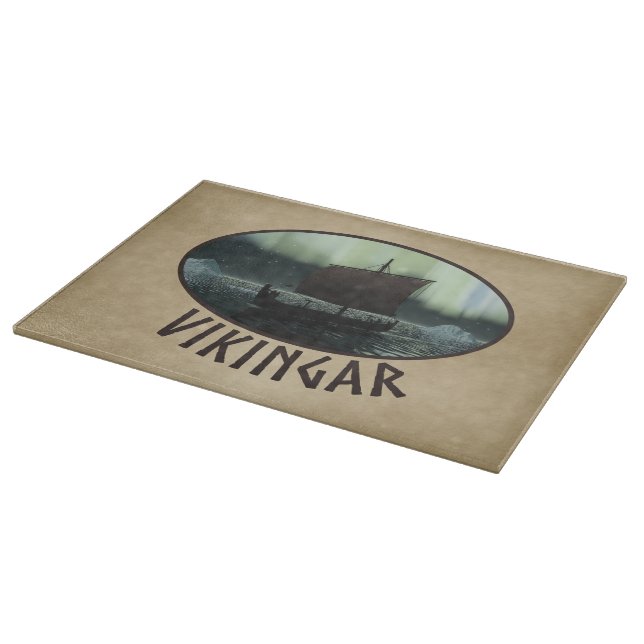 Wikingschiff und Nordlichter Schneidebrett (Ecke)