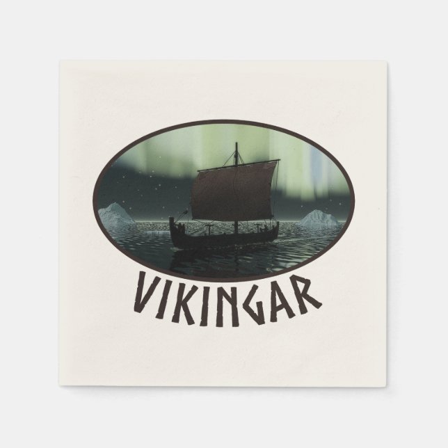 Wikingschiff und Nordlichter Serviette (Vorderseite)
