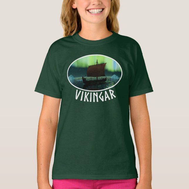 Wikingschiff und Nordlichter T-Shirt (Vorderseite)