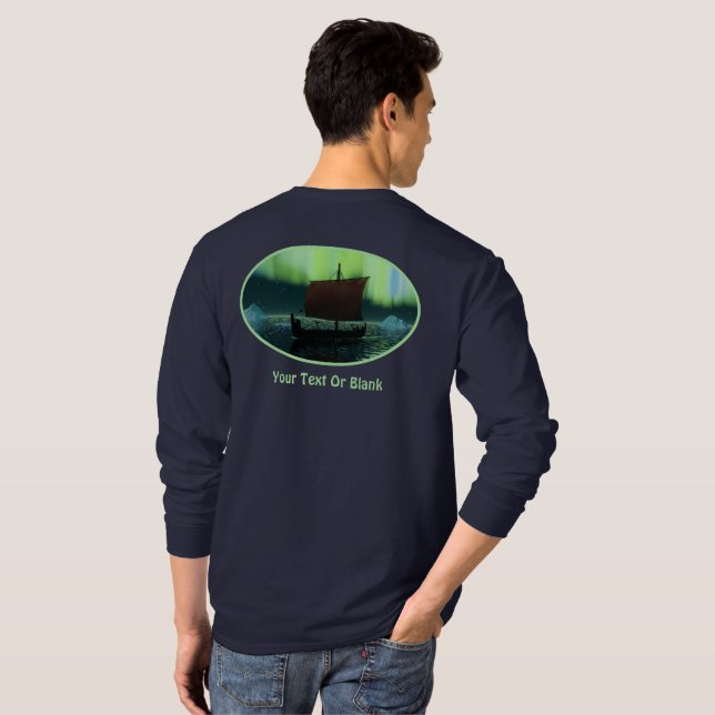 Wikingschiff und Nordlichter T-Shirt (Schwarz voll)
