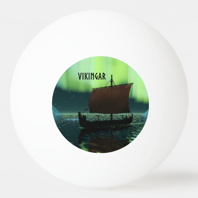 Wikingschiff und Nordlichter Tischtennisball (Vorderseite)