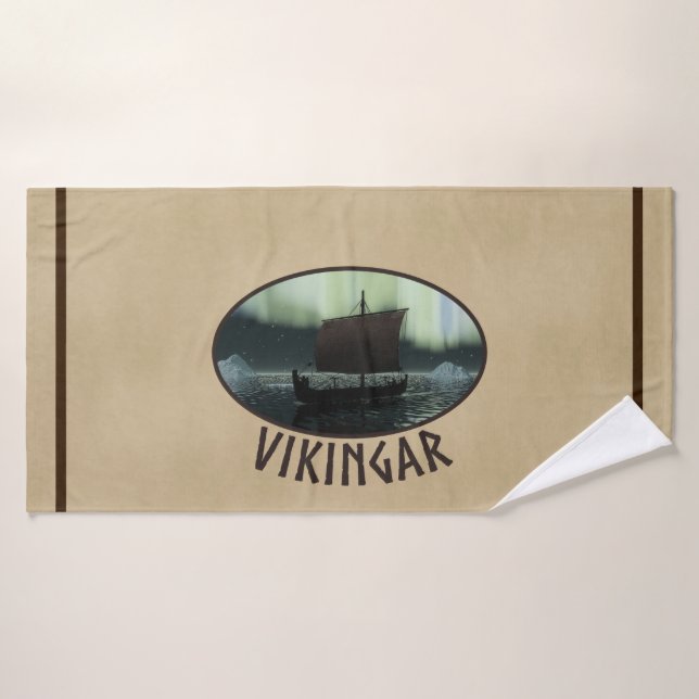 Wikingschiff unter Nordlicht Badehandtuch (Badehandtuch)