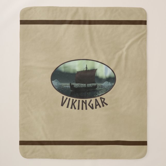 Wikingschiff unter Nordlicht Sherpadecke (Vorderseite)
