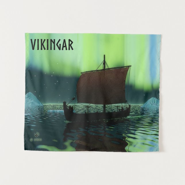 Wikingschiff unter Nordlicht Wandteppich (Vorderseite (Horizontal))