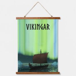 Wikingschiff unter Nordlicht Wandteppich Mit Holzrahmen