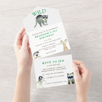 Wild 1. Geburtstag Junge Rustikale Tierfarbe All In One Einladung