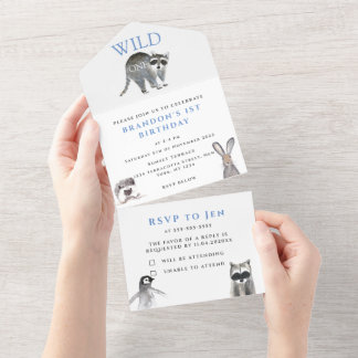 Wild 1. Geburtstag Junge Rustikale Tierfarbe All In One Einladung