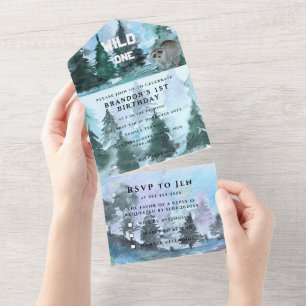 Wild 1. Geburtstag Junge Rustikale Tierwälder All In One Einladung