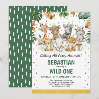 Wild 1. Geburtstag Jungle Safari Party Tiere Einladung