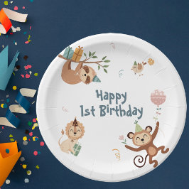 Wild 1. Geburtstag mit Zoo Animals Paper Plate Pappteller