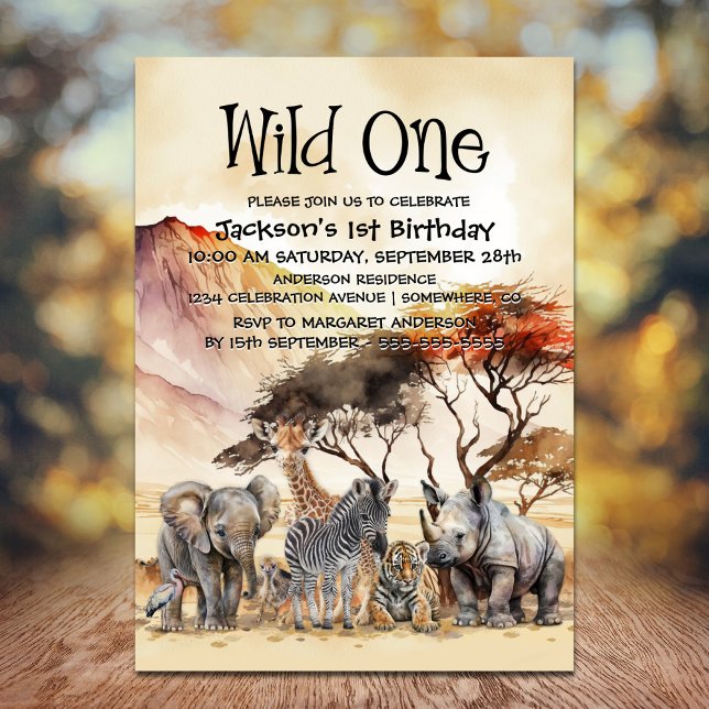 Wild 1. Geburtstag Safari Tiere Geburtstag Einladung (Von Creator hochgeladen)
