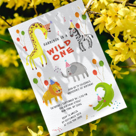 Wild 1. Geburtstag Safari Tiere Niedliches Foto Einladung