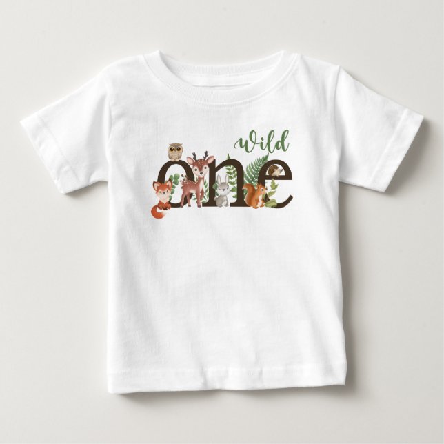 Wild 1. Geburtstag Woodland Tiere T - Shirt (Vorderseite)