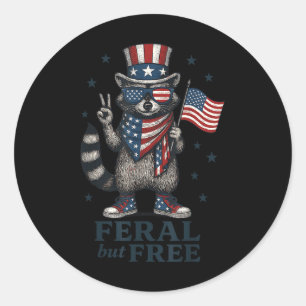 Wild aber frei lustiger Waschbär USA-Flagge patrio Runder Aufkleber