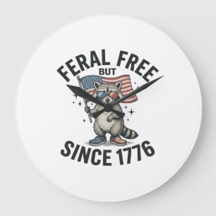 Wild aber frei seit 1776 Waschbär Patriotisches Sh Große Wanduhr