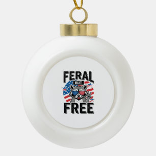 Wild aber freies patriotisches Waschbär-Vintage-Sh Keramik Kugel-Ornament