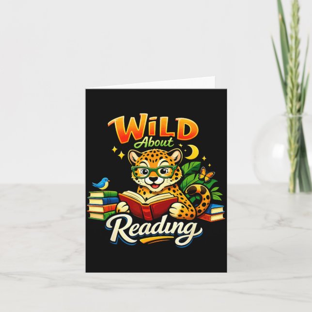 Wild About Reading Buch Gepard Tierprint Junge Karte (Vorderseite)