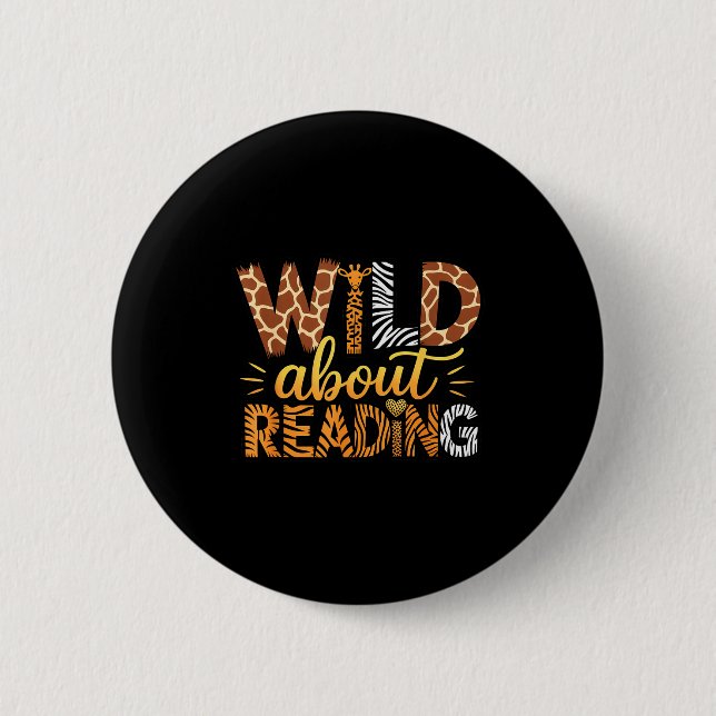 Wild About Reading Safari Animal Print Graphic  Button (Vorderseite)