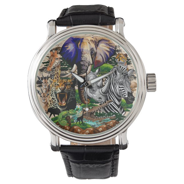 Wild afrikanische Savanna Tiere Armbanduhr (Vorderseite)