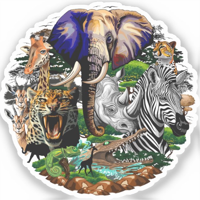 Wild afrikanische Savanna Tiere Aufkleber (Vorderseite)