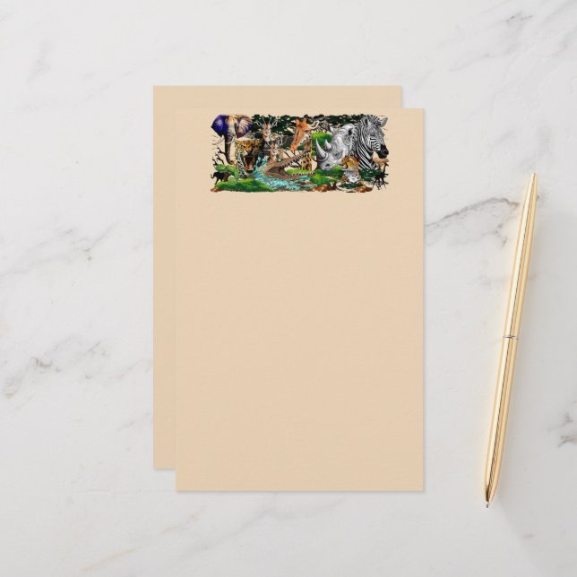 Wild afrikanische Savanna Tiere Briefpapier (Vorderseite/Rückseite Beispiel)