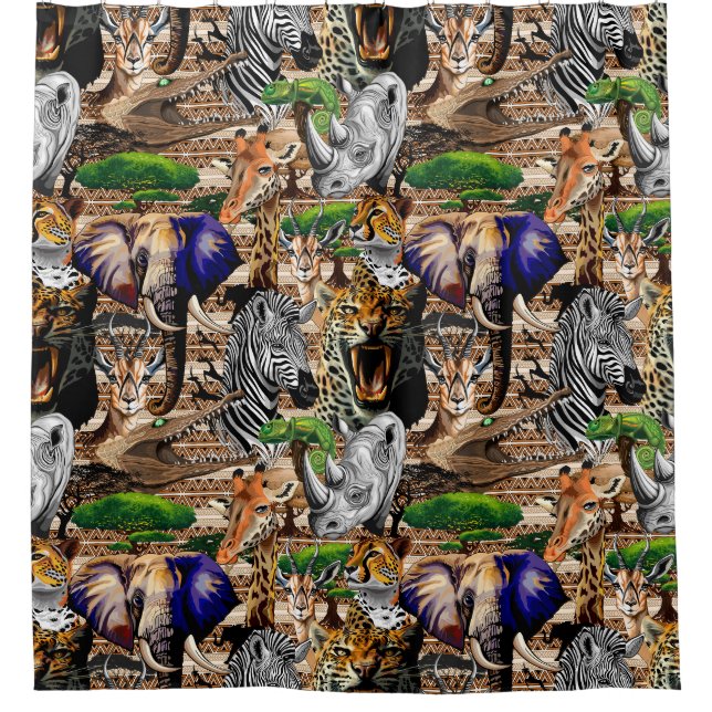 Wild afrikanische Savanna Tiere Duschvorhang (Vorderseite)