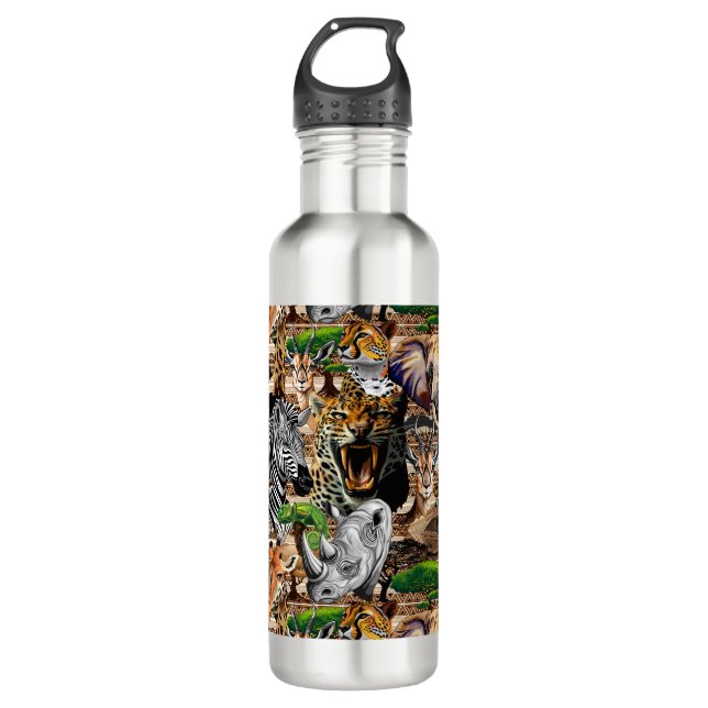 Wild afrikanische Savanna Tiere Edelstahlflasche (Vorderseite)