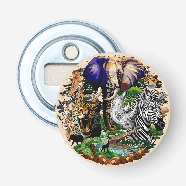 Wild afrikanische Savanna Tiere Flaschenöffner (Vorderseite)