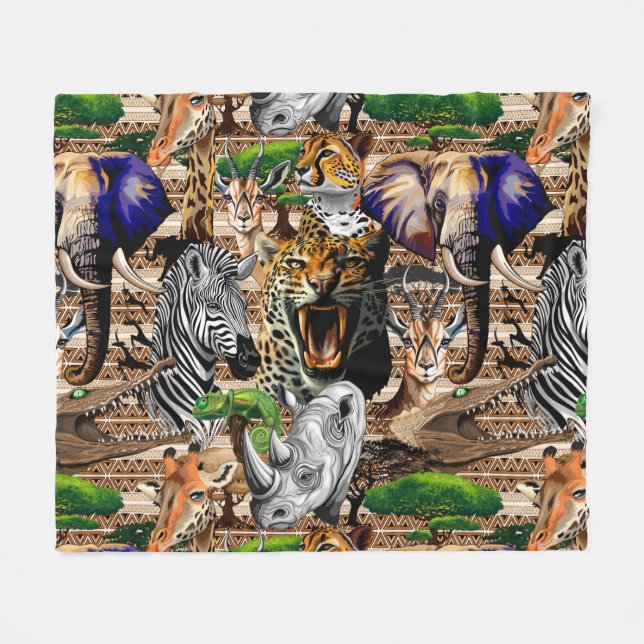Wild afrikanische Savanna Tiere Fleecedecke (Vorderseite (Horizontal))