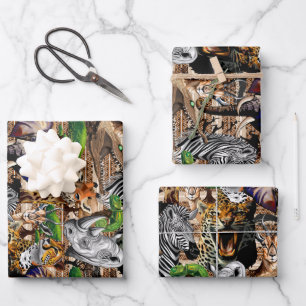 Wild afrikanische Savanna Tiere Geschenkpapier Set